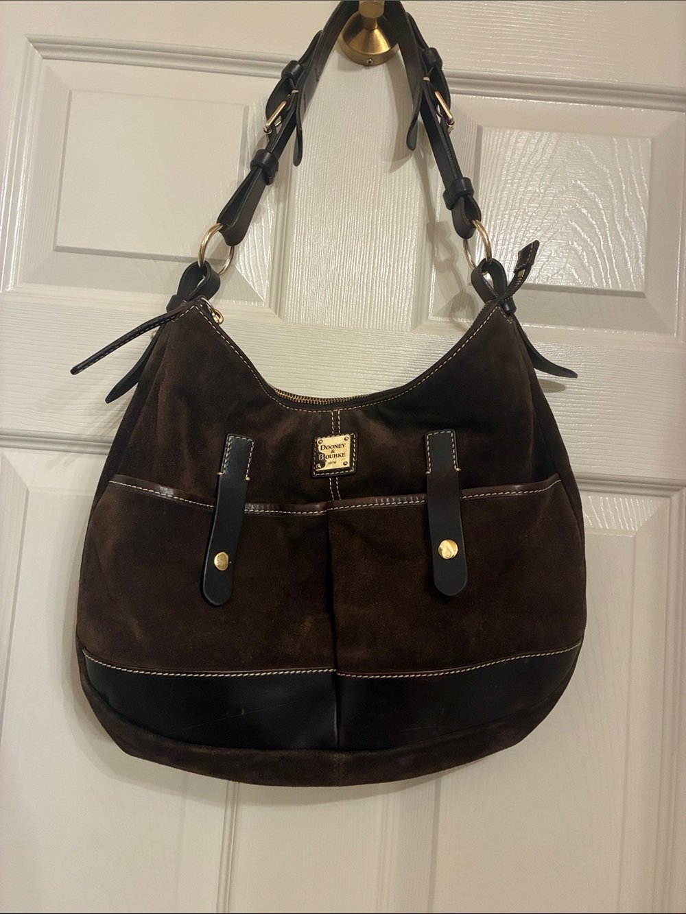 Dooney & Bourke Brown Suede Shoulder Hobo‎ with Black Trim